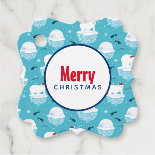 Cute Polar bears in Santa Hats Christmas Pattern Favour Tags