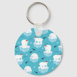 Cute Polar bears in Santa Hats Christmas Pattern Keychain