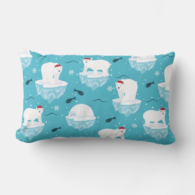 Cute Polar bears in Santa Hats Christmas Pattern Lumbar Pillow (Front)