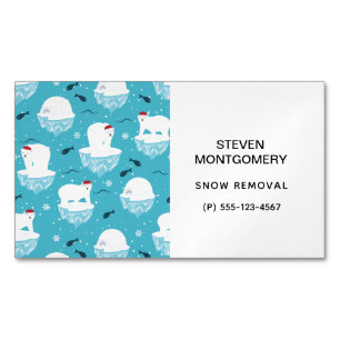 Cute Polar bears in Santa Hats Christmas Pattern Magnetic Business Card