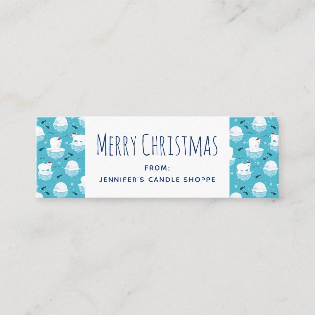 Cute Polar bears in Santa Hats Christmas Pattern Mini Business Card (Front)