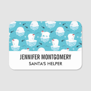 Cute Polar bears in Santa Hats Christmas Pattern Name Tag