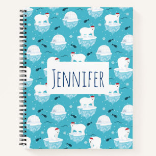 Cute Polar bears in Santa Hats Christmas Pattern Notebook