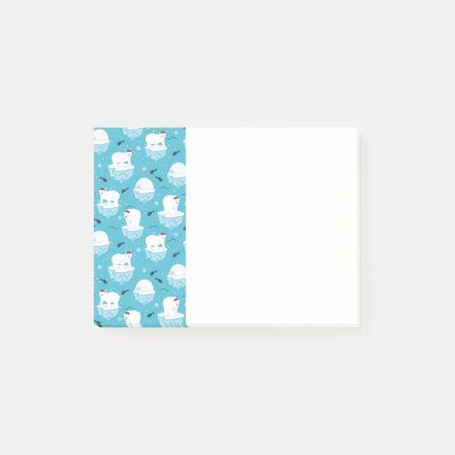 Cute Polar bears in Santa Hats Christmas Pattern Post-it Notes (Front)