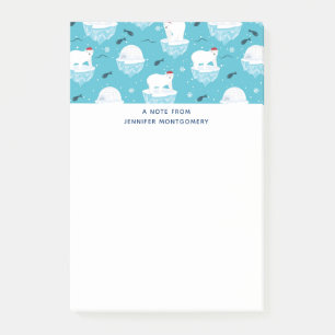 Cute Polar bears in Santa Hats Christmas Pattern Post-it Notes