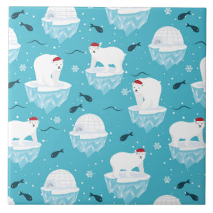 Cute Polar bears in Santa Hats Christmas Pattern Tile