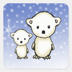 Cute Polar Bears in Snow Stickers