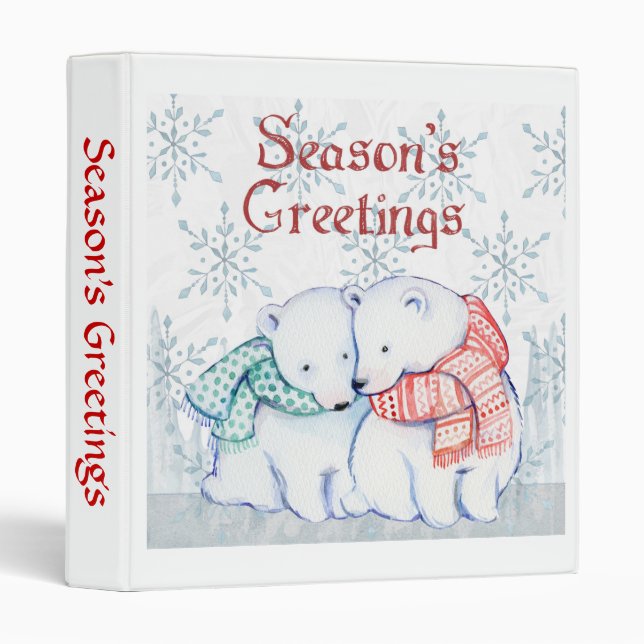 Cute Polar Bears In Winter Scarves Binder (Front/Spine)
