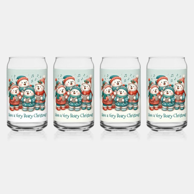 Cute Polar Bears Sing Have a Very Beary Christmas! Can Glass (Front)