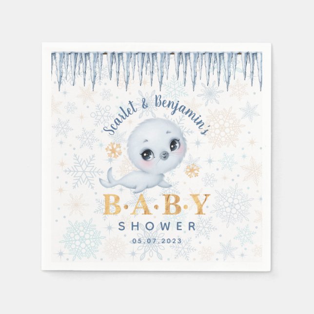Cute Polar Seal Arctic Baby Shower  Napkin (Front)