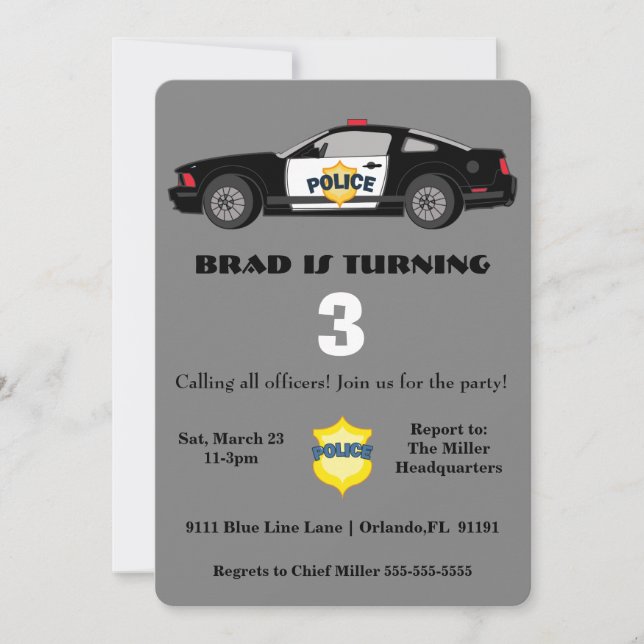 Cute Police Car Birthday Invitation (Front)