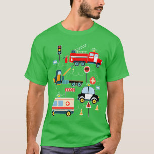 Cute Police Car Fireruck Ambulance Vehicles funny T-Shirt