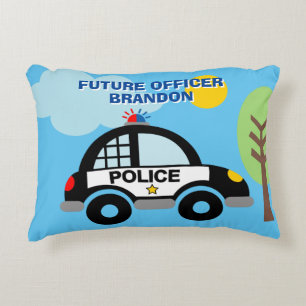 Cute police car kid's throw pillow for bedroom