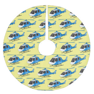 Cute police department helicopter chopper cartoon brushed polyester tree skirt