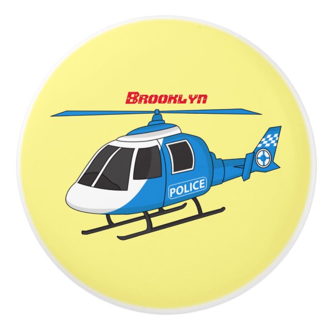 Cute police department helicopter chopper cartoon  ceramic knob (Front)