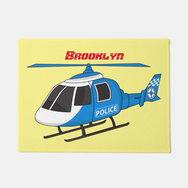 Cute police department helicopter chopper cartoon doormat (Front)