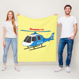 Cute police department helicopter chopper cartoon fleece blanket