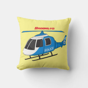 Cute police department helicopter chopper cartoon throw pillow