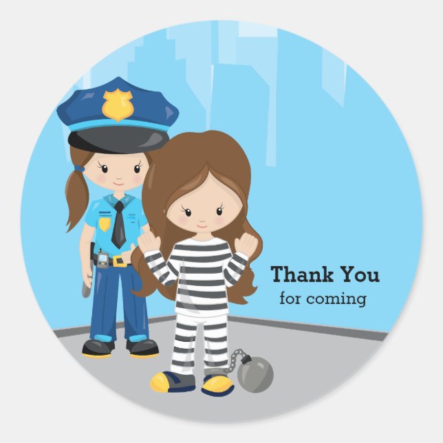 Cute Police Officer Classic Round Sticker (Front)
