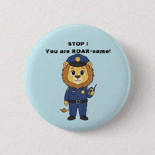 Cute police officer lion Cop Kids Valentine 2 Inch Round Button