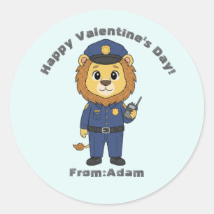 Cute police officer lion Valentine Classic Round Sticker