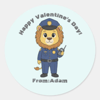 Cute police officer lion  Valentine  Classic Round Sticker