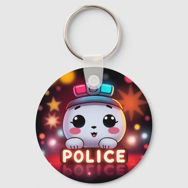 Cute Police Squad – Adorable Patrol Design Keychain (Front)