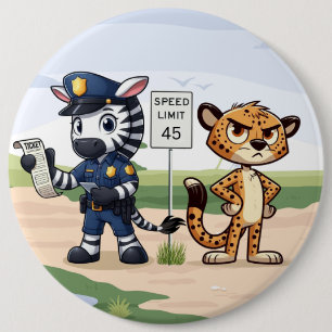 cute police zebra & cheetah 6 inch round button