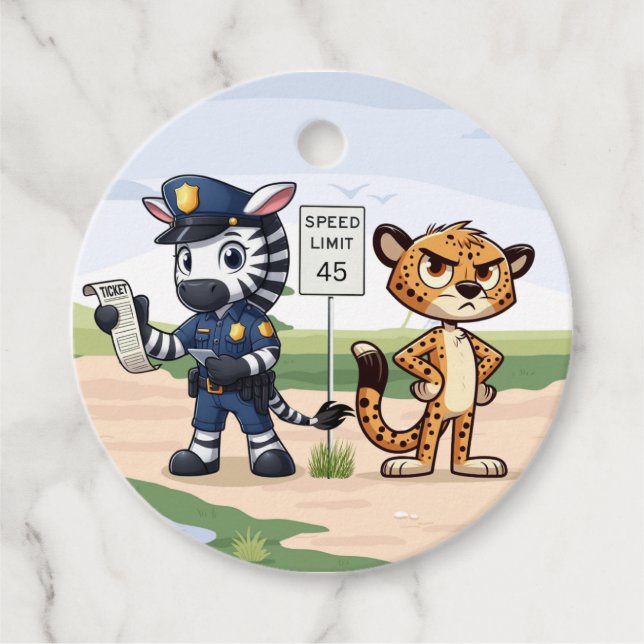 cute police zebra & cheetah favour tags (Front)