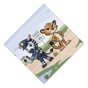 cute police zebra & cheetah graduation cap topper
