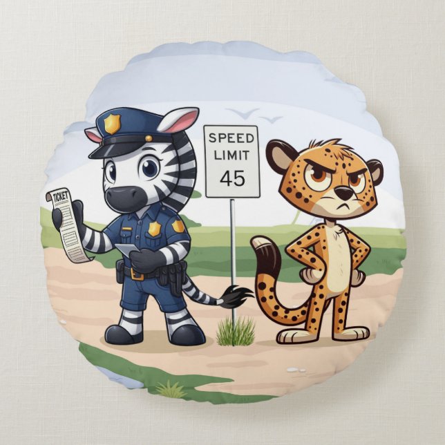 cute police zebra & cheetah round pillow (Front)
