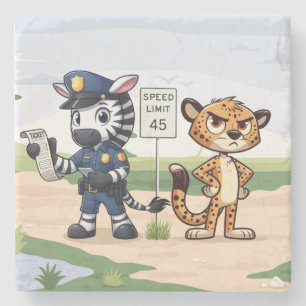 cute police zebra & cheetah stone coaster