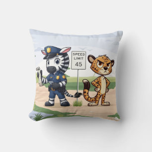 cute police zebra & cheetah throw pillow