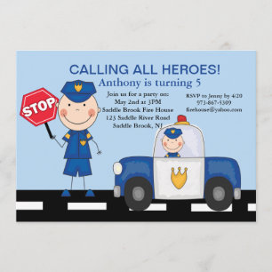 Cute Policeman Heroes Birthday Invitation