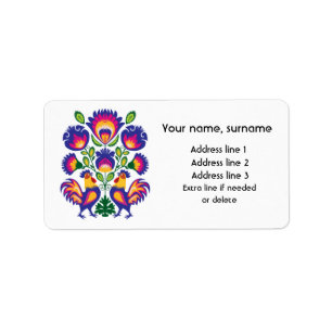 Cute Polish folklore Wycinanki with roosters Label