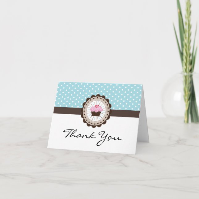 Cute Polk a Dot Cupcake Thank You Card (Front)