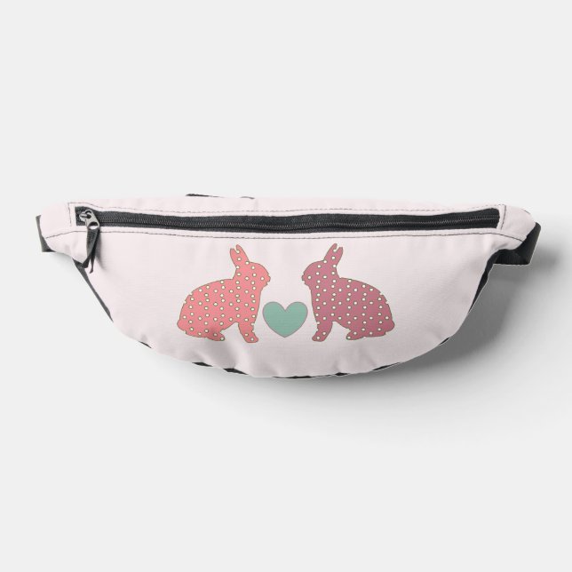 Cute Polka Dot Bunnies Pink Fanny Pack (Lay Down)