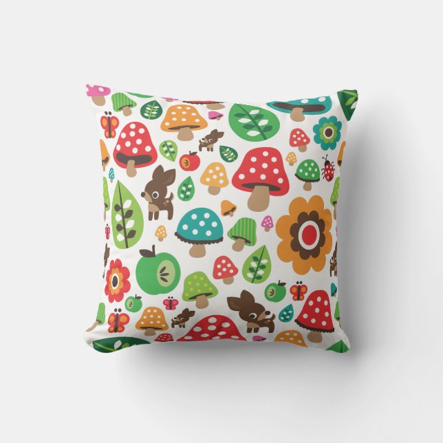 Cute polka dot butterfy flower retro deer throw pillow (Front)