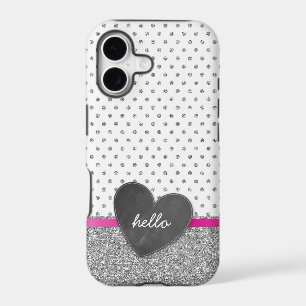 CUTE polka dot chalkboard heart glitter silver