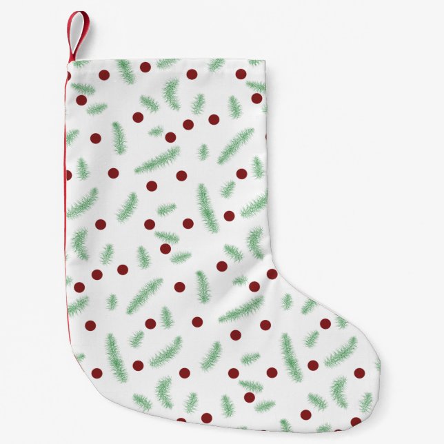 Cute polka dot Christmas tree Red Green pattern Small Christmas Stocking (Front)