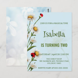 Cute Polka dot Ladybug Blue Daisy Kids Birthday  Postcard