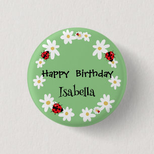 Cute Polka dot Ladybug Daisy Flower Birthday Party 1 Inch Round Button