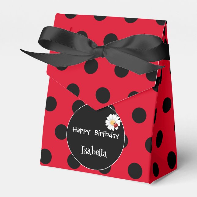 Cute Polka dot Ladybug Daisy Flower Birthday Party Favor Box (Front Side)