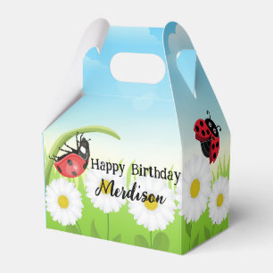 Cute Polka dot Ladybug Daisy Flower Birthday Party Favor Box