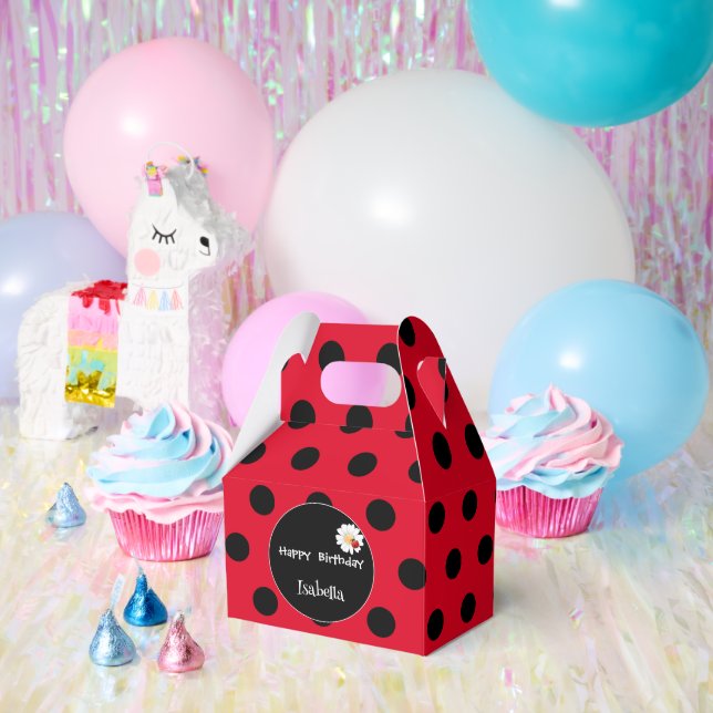 Cute Polka dot Ladybug Daisy Flower Birthday Party Favor Box (Party)