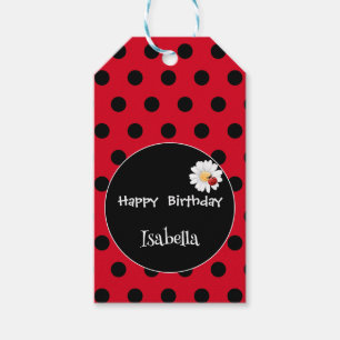 Cute Polka dot Ladybug Daisy Flower Birthday Party Gift Tags
