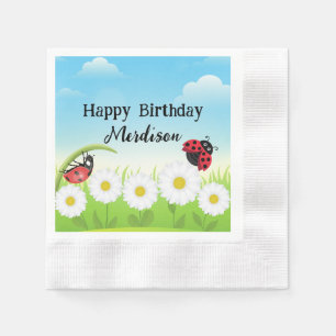 Cute Polka dot Ladybug Daisy Flower Birthday Party Napkin