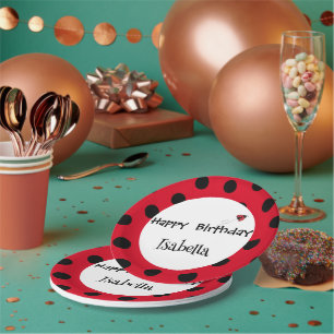 Cute Polka dot Ladybug Daisy Flower Birthday Party Paper Plate