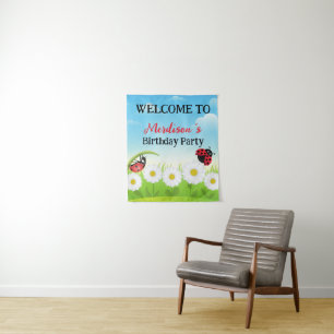 Cute Polka dot Ladybug Daisy Flower Birthday Party Tapestry
