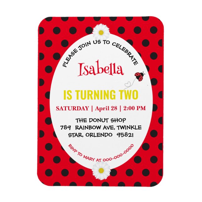 Cute Polka dot Ladybug Daisy Kids Birthday Partry Magnet (Vertical)